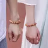 Madera de Durazno DIY Creativo Antiguo Simple Círculo Único Pareja Pulsera de Cinabrio Vintage Pulsera de Juego Regalo para Pareja