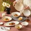 Vajilla de cerámica vidriada en horno personalizada, cuencos de arroz, cerámica rústica de hotel vintage, platos de alto valor