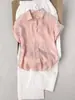Altamente Recomendado! Camisa Rosa de Linho e Ráfia de Manga Curta para Mulheres, Novo Estilo Verão 2026, Top Slim Fit