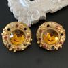 Pendientes Moda Vintage Geométricos Redondos de Botón Aguja de Plata S925 Borla Colorida Cristal