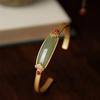 Pulsera de Oro Estilo Antiguo con Plata Pura Hetian Incrustada, Pulsera Abierta Vintage Estilo Chino para Novia