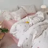 Nuevo fresco y simple conjunto de cuatro piezas de gasa de doble capa 100% algodón puro para aeróbicos, ultra suave para dormir sin ropa, ropa de cama estilo sábana bajera