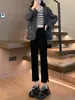 Diseño jeans rectos para mujer 2024 primavera nuevos de cintura alta elásticos pantalones baguette pantalones de tubo con abertura pequeña
