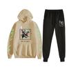 Traje deportivo informal con capucha y estampado de una pieza para hombre, ropa deportiva de dos piezas