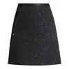 Saia de Lã com Pedrarias Moda Elegante para Mulheres 2026 Outono e Inverno Novo Estilo Lã com Lantejoulas Cintura Alta Linha A Justa ao Corpo Curta
