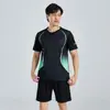Comércio Exterior Roupa Esportiva Transfronteiriça Masculina Secagem Rápida Roupa de Verão para Corrida Manga Curta Roupas de Fitness Shorts de Seda Gelada Uniformes de Treino