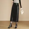 Falda de Cuero de Moda de Alta Gama Estilo Coreano 2025 Nueva Invierno Retro Cintura Alta Ajustada Moda Longitud Media Cadera Falda
