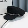 Boina de Cadena Metálica para Mujer Otoño e Invierno Estilo Coreano Japonés Gorra Octogonal Versátil Gorra de Newsboy con Visera de Pato Moda Británica Celebridad de Internet
