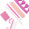 Kit de Herramientas para Uñas Esponja Lima Tabla de Lijar Empujador de Cutícula Palo de Cristal Separador de Dedos Portátil