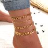 Conjunto de Tobilleras Metálicas de Moda Transfronteriza Europea y Americana 2021 de Cuatro Piezas, Joyería de Pie Personalizada Exagerada de Playa de Verano, Regalo