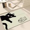 Tapete de Chão Absorbente de Secagem Rápida para Banheiro Gato Preto Desenho Animado Lama Diatomácea Vaso Sanitário Porta do Vaso Sanitário Tapete Antiderrapante para Pés Tapete de Entrada
