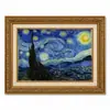 Moldura Dourada Retrô Campo de Pessegueiros em Flor de Van Gogh Céu Estrelado Estilo Pintura a Óleo Sala de Estar Entrada Pintura de Parede Emoldurada Pintura Decorativa Personalizado