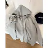 Chamarra sudadera con capucha gris para mujer, nueva colección de otoño 2026, estilo coreano, corte holgado y relajado