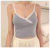 Estilo BM encaje estilo americano cuello en V ajuste ceñido chaleco interior para mujer bm corto ajuste ceñido puro sexy moderno top de tirantes