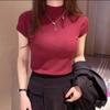 Blusa de Tricô Sem Mangas com Gola Meia-Alta Tianrousha para Mulheres, Colete Curto de Cor Sólida com Mangas Raglan, Fino e Justo ao Corpo, Peça Versátil para Meninas Modernas