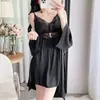 Pijama fino de verano para mujer con copas en el pecho, camisola de seda helada con ribete de encaje, ropa de casa de seda sexy y de estilo puro deseo