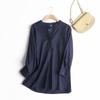 2021 Verano y Otoño Nueva Camisa Casual Holgada de Mezcla de Cáñamo con Cuello en V para Mujer 425466