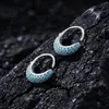 Brincos de argola com zircônia completa de fileira dupla, estilo hip-hop, brincos femininos simples e modernos, acessórios de luxo leve e de alta qualidade