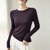 Nueva colección de otoño temprano 2026 de prêt-à-porter de alta gama: Suéter de punto 100% lana fina con borde enrollado, cuello redondo, mangas largas y color liso