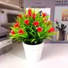 Suministro Directo de Fábrica de Plantas Artificiales en Maceta, Rosas, Perfumes, Lirios, Flores Falsas, Plantas Verdes, Adornos Florales Simulados con Decoración de Maceta