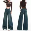 Jeans retro americanos de pierna ancha para mujer, nuevo estilo otoño 2026, cintura alta simple, holgados, adelgazantes, con caída, pantalones hasta el suelo