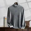 Suéter de Cashmere Masculino Gola Alta Meia Malha Tricô Casual de Negócios Manga Longa Camisa de Base com Top Básico de Tamanho Grande