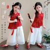 Traje de Verano para Niñas Chaleco sin Mangas Pantalones de Pierna Ancha 2025 Nuevo Estilo Conjunto de Dos Piezas Estilo Chino Nuevo para Niña