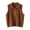 Colete de Cashmere com Gola Polo Colete Feminino Pulôver Sem Mangas Tricô Moda Camisa de Base para Roupa Externa
