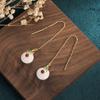Aretes Largos Yanfeng de Palacio Vintage de Moda Nacional Borla Hoja de Arce Línea de Oreja Método Antiguo Oro Hetian Jade Hebilla Ping An Aretes de Pin para Oreja