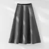 Falda Larga de Lana Mezclada de Nuevo Estilo Otoño e Invierno para Mujer, Falda Larga de Línea A Adelgazante de Cintura Alta, Engrosada