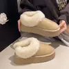 Foto Selfie do Fabricante, Grande Quantidade em 3 Dias, Off-White Cáqui Bordô Pelúcia Sintética Corrente Bico Redondo Sapatos de Salto Único com Couro Encerado