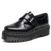 Zapatos de Cuero Bajos con Suela Gruesa 1461 Transfronterizos para Mujer con Hebilla, Bajos de Cuero Genuino Versátiles Casuales Estilo Británico Zapatos de Plataforma para Estudiante