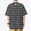 2024 Marca de Moda de Algodón Puro Verano Manga Corta para Hombre Tejido Rayado Pesado 260g Joker Mastic Estampado Tecnológico Camiseta Moda