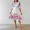 Vestido Elegante da Moda de Manga Curta com Barra em A, Estampado, Lançamento Primavera 2025, Transfronteiriço Europeu e Americano da Amazon