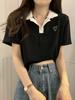 Playera Polo de Verano con Cuello en V Camiseta de Manga Corta para Mujer 2025 Nueva Holgada Casual Versátil Look Adelgazante Camiseta Top de Corazón