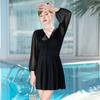 Traje de baño de una pieza de manga larga con protección solar para mujer de talla grande, para chica gordita, holgado, que cubre la carne, adelgazante, con cuello en V, conservador, que cubre la carne, adelgazante