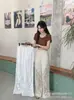 Calça de Renda Branca na Cintura Calça de Renda de Perna Larga Calça Casual Feminina de Inverno Nova de Cintura Alta Slim Reta que Arrasa o Chão