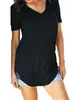 Streetwear estilo japonês, suéter básico casual minimalista Harajuku, cor sólida, gola V, caimento solto, camiseta feminina de manga curta para uso diário