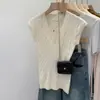 Blusa de tricô casual elegante de cor sólida com decote em V estilo coreano para mulheres, nova camiseta slim fit de verão para o início do verão de 2026