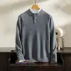 Nova Camisa Base de Cashmere Pesado Espesso com Gola Meia-Alta e Meio Botão Outono e Inverno 2024 Masculina Quente de Tricô