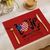 Decoración del Día de la Independencia transfronteriza de Amazon, camino de mesa de lino resistente al calor, mantel individual, decoración de mesa, tapete anti-manchas resistente al calor, mantel individual estilo occidental