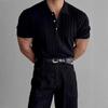 Playera de Manga Corta Tejida con Trenzas Estilo Coreano para Hombre Verano Fitness Americano Elástica Slim Solapa Polo Top Camiseta
