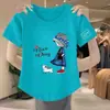 E-commerce Transfronteiriço~Camiseta Feminina de Manga Curta Petite com Desconto de Luxo Moda Estampada Versátil Cropped de Cintura Alta ins