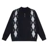 Yidao Vintage 2026 Otoño Nuevo Estilo Retro Americano Académico Patrón de Diamantes Jacquard Cuello Solapa Jersey Manga Larga Tejido