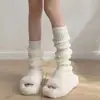 Cubrepiernas Gruesos de Lana Estilo Coreano Calcetines de Pelo Cubrepies Tejidos para Otoño e Invierno Calcetines Retorcidos Cálidos Calcetines para Mujer