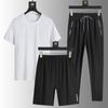 Conjunto Casual Esportivo Masculino de Três Peças de Seda Gelada para o Verão, Respirável, Secagem Rápida, Camiseta Gola Redonda Calça Homem
