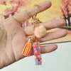 Chaveiros de letra com pompom estilo europeu e americano, chaveiros de letra em formato de coração de resina de cristal para meninas