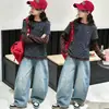 Conjunto de Moletom Duas Peças para Meninas Primavera e Outono 2026 Novo Estilo para Meninas Mais Velhas, Conjunto Duas Peças de Jeans com Caimento Solto