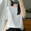 Camiseta de manga corta para mujer de seda de hielo Quzhu con estampado jacquard de industria pesada, venta al por mayor transfronteriza, nueva base de verano, manga media suelta, marea
