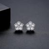 Pendientes de botón de ciruelo de cinco pétalos Jinse de Cobre Zircón Perla de Concha Pendientes Coreanos para el Día a Día Agujeros de Oreja Joyería para Orejas para Mujeres